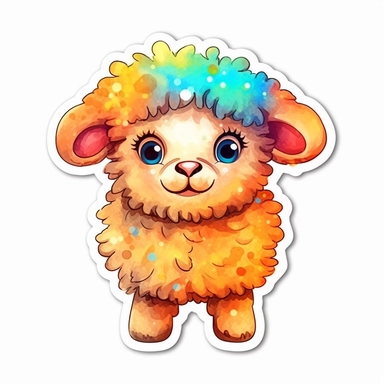 clip art sticker, cheerful fluffy lamb, vibrant, on white background