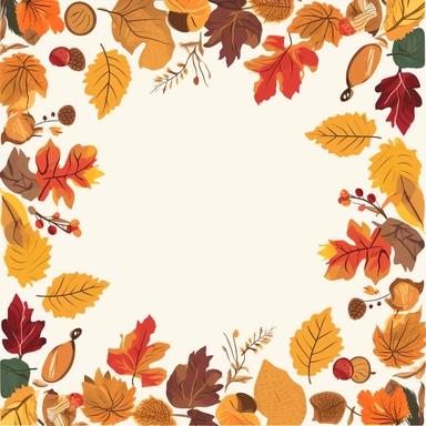 a fall-themed scalable vector clipart featuring a border made up of various acorn designs, leaves, and other autumn elements, perfect for framing seasonal content.