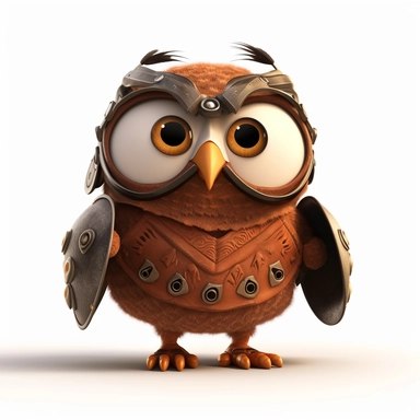 please create pixar style character clipart of owl dressed like a gladiator