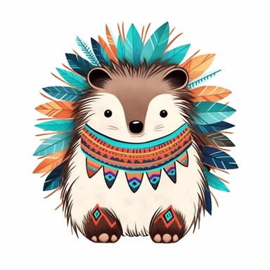 A super-cute tribal porcupine, Perfect for nursery art and children's book illustration style, simple, cute, pastel color, clipart, watercolor illustration, single object, white background for removing background