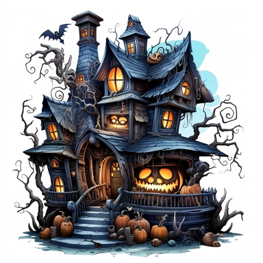 spooky halloween decoration, clipart, cartoon, intricate details, white background