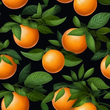 seamless pattern, repeating pattern, cute shaped orange fruit, digital art painting, vector art, clipart, 12K, high quality, HD, octane rendering, cinematic lighting, realistic photo quality, vibrant colors, black background