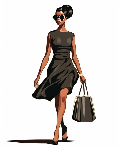 Black Woman Clipart, Large Handbag, African American Female, Sunglasses, Stylish, Diva, summer corporate Tones, black girl magic, vector image, MICHAEL KORS COLLECTION, purse, shoes