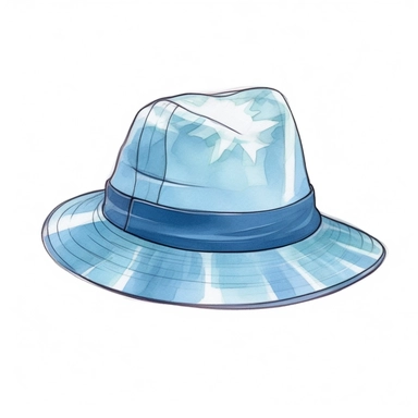 a light blue flat cartoon sun hat, watercolor clipart, white background