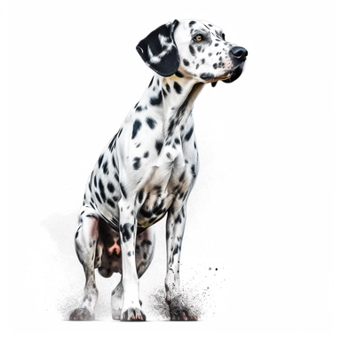 dalmation dog in the style of digital airbrushingstanding realistic yet stylized, digitally enhanced, clipart, 32k uhd, detailed crosshatching white background