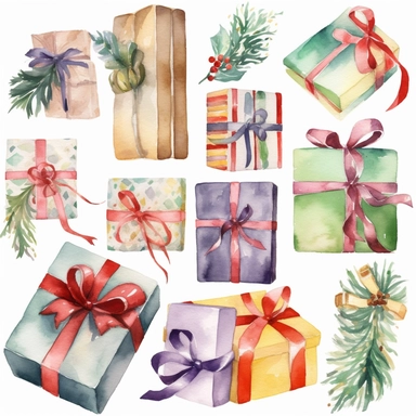 watercolor christmas present, clip art, high quality