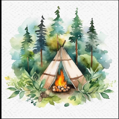 camping in the woods, white background, clip art, watercolor style--q2--v5.1--s1000