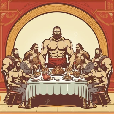 clipart vector of the lords supper with bodybuilders