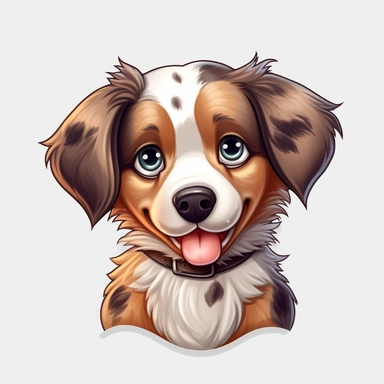 Australian Shepherd puppy, Closeup Portrait, Clipart, Cartoon, Digital art, kawaii, disney style, hyperdetailed, 1080p, Ultra-HD no background