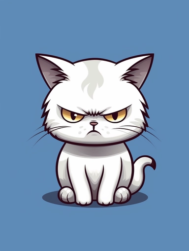 cute little cat, very annoyed and moody, frowning, vector illustration, clipart style, 2D, kawaii, cute, big eyes, portrait, ghibli style
