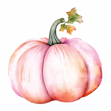 clipart, watercolor, pastel pink pumpkin, gourd, white background