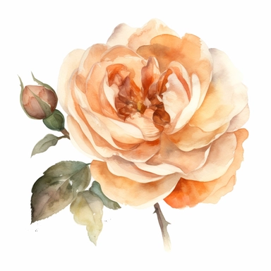 minimalist elegant watercolor of an English Garden Rose in apricot color, clipart, hd, on white background