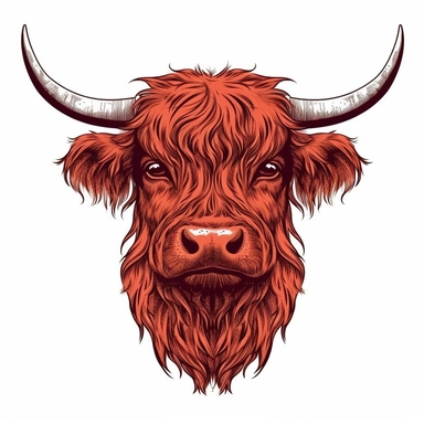 highland cow head clipart color red