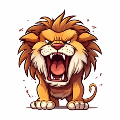 cute lion, roaring proudly to assert its dominance, earthy tones, clipart, on a white background