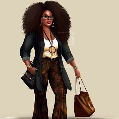 full size, full body, full figured, african American woman, clipart, business woman dressed, flare leg pants, bell bottoms, purse, locs