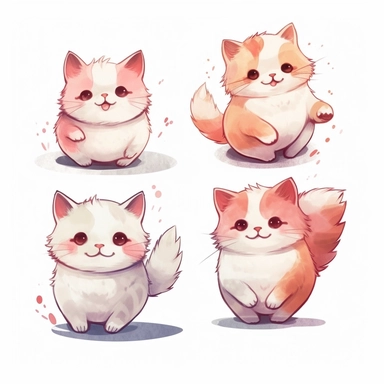 Japanese Animation, Cute Cat Clipart, handwritten, For Japan, crayon, whole body, Four types of poses