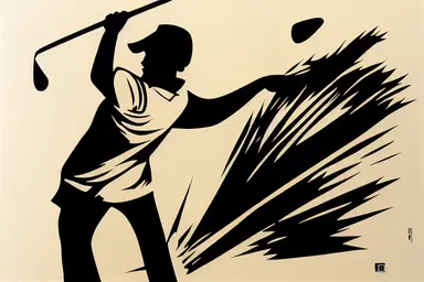 golfing silhouette, linocut, clipart