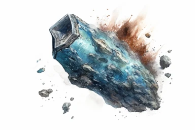Watercolor, Generate an illustration of a W-type asteroid, composed of a mix of metal, rock, and water ice clipart, hd, on a white background, spaced out