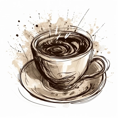 illustration of a cup of coffee, stylized, beautiful, artistic, coffee, clipart, isolated on white background