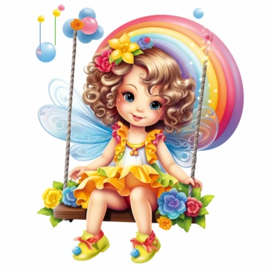 Fairy on Swing Clipart, baby girl, Rainbow Lollipop