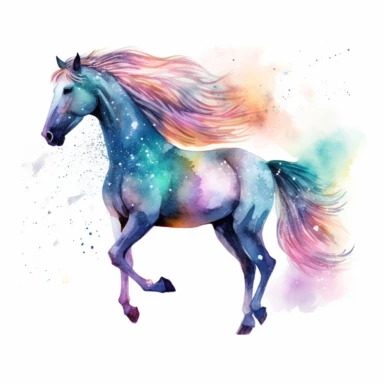 Watercolour Magic Mystical realistic horse clipart horse, stars, planets, dreamu clipart,trippy, white background--v 5.1