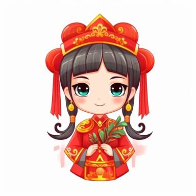 Clip art Chinese New Year costume, flat color, thick lines, cute cartoon white background 8k,--q3