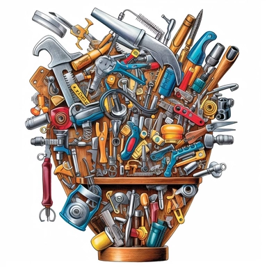 clipart image of an invented tool that is alot of tools mixed together