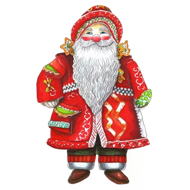 1 x single, Highly detailed, christmas santa themed Doll, individually spaced, seperate, apart, watercolour clipart, vibrant colours, vibrant design, with white background, individually spaced, seperate, apart, Cut out doll used in Cardmaking, Mixed Media Crafts, as a character sheet, on a white background in the style of Marker drawing by Jasmine Becket - Griffith