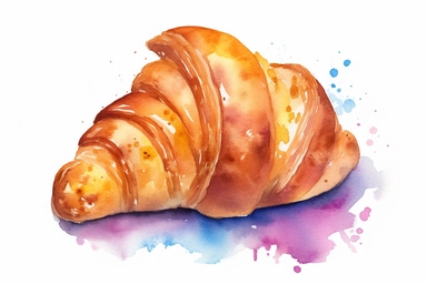 watercolor croissant clipart, hd, white background, spaced out