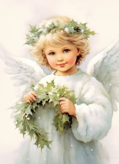 beautiful little Christmas angel , beautiful Christmas clipart, soft faded colors, art by Marjolein Bastin, Thomas Kinkade, Carl Larsson, Norman Rockwell, Susan Wheeler