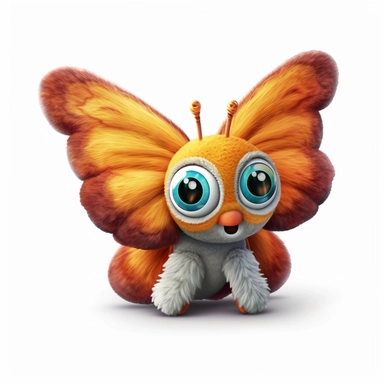 realistic digital painting, clipart of cute plush butterfly toy on white background
