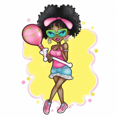 no words, Cute colorful realistic Hey Batter Batter Swing summer vibes, Hair clipart, Girl clipart, Scrapbook, Junk Journal, Paper Crafts Scrapbooking, retro, joyful, electric colors, Disney Pixar, medium level of detail. Sticker with a thick black outline and white background, Vector.
