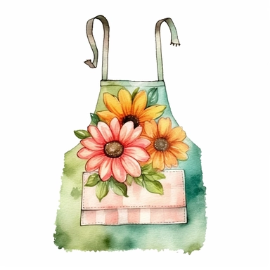 watercolor clipart of a apron, pretty and cute, vintage homely vibes, isolated on white background