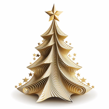 collapsible gold christmas tree decorated with star on top, clip art style, white background