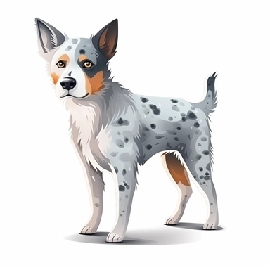 oilpainting, 2d icon of a super cute cartoon cattle dog standing clipart full body, 3d rendering, white background, clean