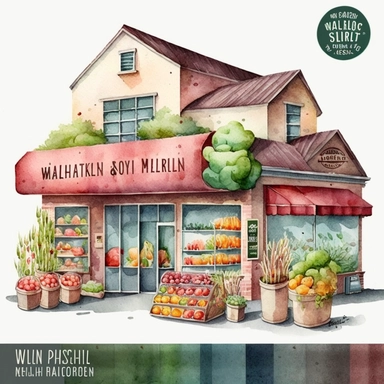Watercolor Grocery Store Clipart