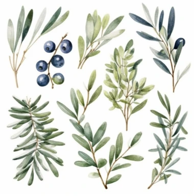 watercolor painted olive tree branches clipart bundle in subtle shades
