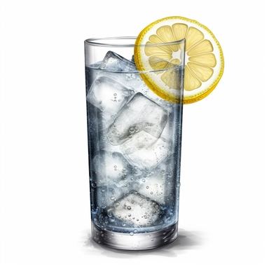 On a white background, Tom Collins cocktail clipart ultra realistic detailed