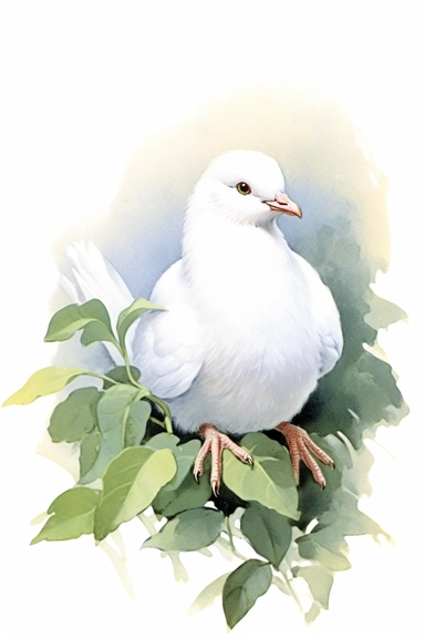 Clip art of dove, white, White margins around the image, drawn by Helen Beatrix Potter, easy to crop image, white background