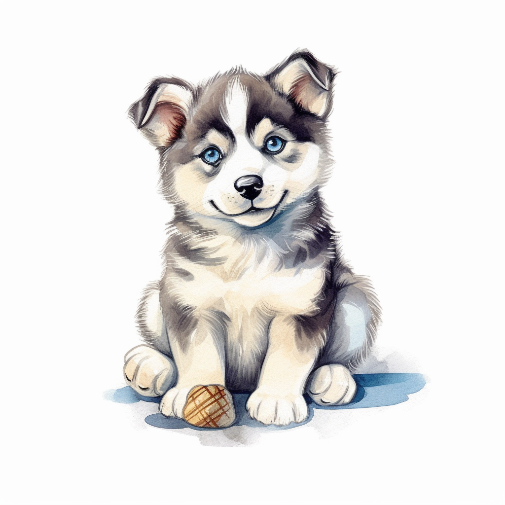 Alaskan Malamute, cartoon clipart, wathercolor of art adorably puppy on ...