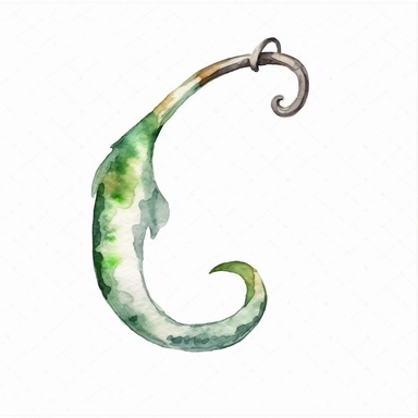 Watercolor fish hook clipart, white isolated background, space out, hd
