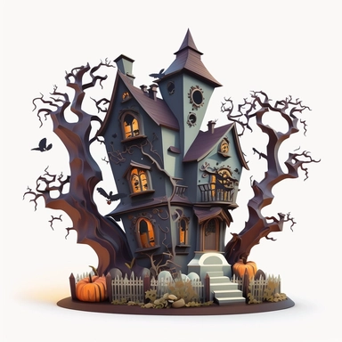 halloween haunted house with spooky decorations. cartoonish design. white background. no tags. CLIPART!!