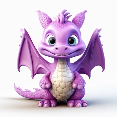 cute baby dragon with wings, purple, angry, clipart, 3D, toy, pure white background