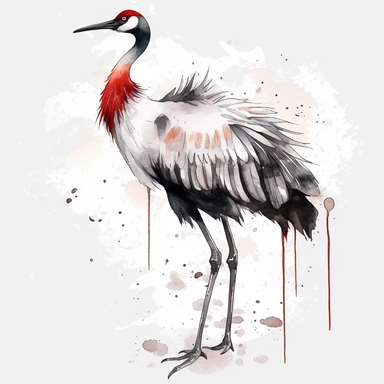 Watercolor red-crowned crane clipart, high resolution, 8k