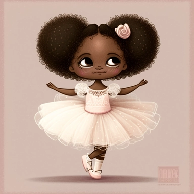 Happy Black Girl ballet dancer ,Cheerfull black girl clipart, Funny black girl , Humorous african american girl child png, Sweet clipart, A smiling Face ,Full body with legs , white lace dress , ribbions in hair , ballet daner pink tutu , on pointe , Highly detailed close-up portrait , standing , Nicoletta Ceccoli, Mark Ryden, lostfish, Earl Nor, global lighting, divine rays, detailed and intricate surroundings, sf, intricate artwork masterpiece, ominous, matte painting movie poster, blue ratio,