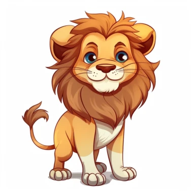 cute lion, roaring with strength and confidence, the king of the savanna, earthy tones, clipart, on a white background