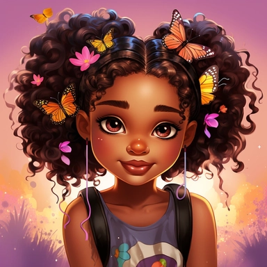 imagine adorable beautiful young black girl clipart, brown braids, lisa frank kawaii style with dreamy happy brown eyes, multiple poses ar 8:10 v5.1