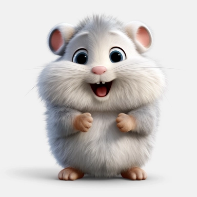 a single clipart image png graphic of a Realistic 3D cute friendly pixar style 3D animation Clipart Cute Fluffy Hairy Gray Hamster PNG Illustration