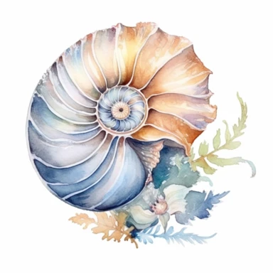 vintage style nautilus seashell clipart, watercolors, nautical wedding style, isolated on a white background,