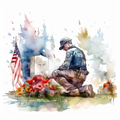 A vibrant watercolor illustration commemorating Memorial Day, epic design, High resolution, 32k, capturing the spirit of remembrance and gratitude. Cool design, heartwarming design, watercolor clipart, photo-realistic drawings, contour